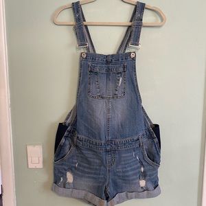 Indigo Blue Maternity Jean Overalls With Stretching Side Bands Size M